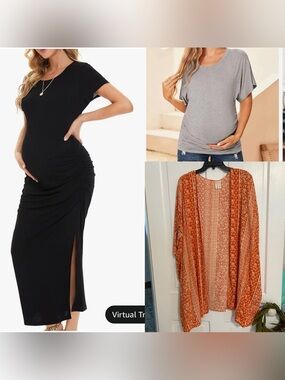 Maternity Bundle - black dress & kimono + grey top